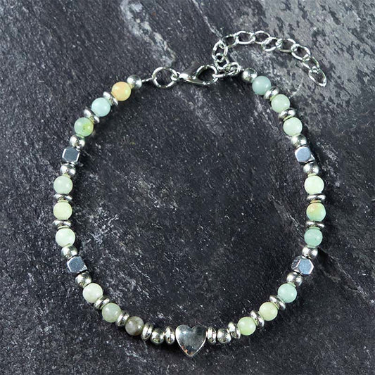 Wear FengShui Natural Stone Amazonite Amethyst Lazurite Rose Quartz Heart Positive Balance Bracelet