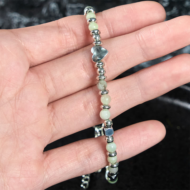 Wear FengShui Natural Stone Amazonite Amethyst Lazurite Rose Quartz Heart Positive Balance Bracelet