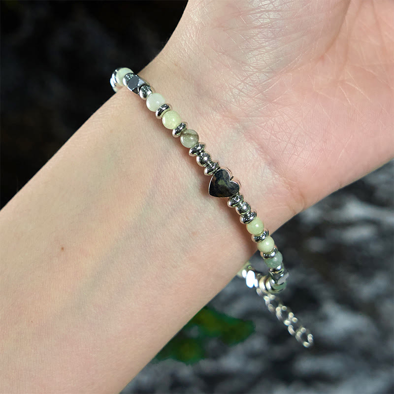Wear FengShui Natural Stone Amazonite Amethyst Lazurite Rose Quartz Heart Positive Balance Bracelet