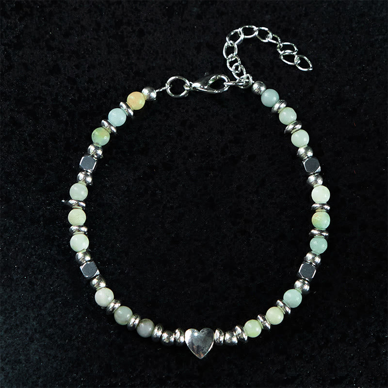 Wear FengShui Natural Stone Amazonite Amethyst Lazurite Rose Quartz Heart Positive Balance Bracelet
