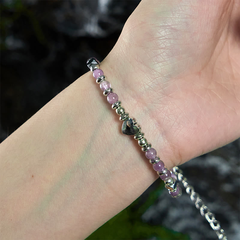 Wear FengShui Natural Stone Amazonite Amethyst Lazurite Rose Quartz Heart Positive Balance Bracelet