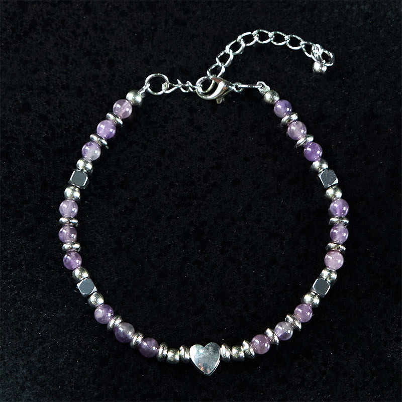 Wear FengShui Natural Stone Amazonite Amethyst Lazurite Rose Quartz Heart Positive Balance Bracelet