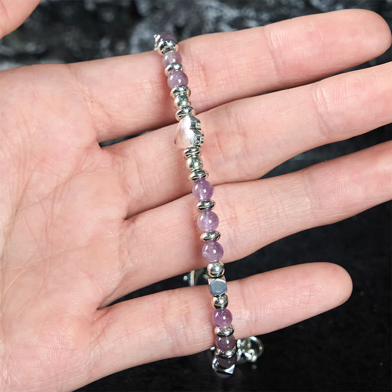 Wear FengShui Natural Stone Amazonite Amethyst Lazurite Rose Quartz Heart Positive Balance Bracelet