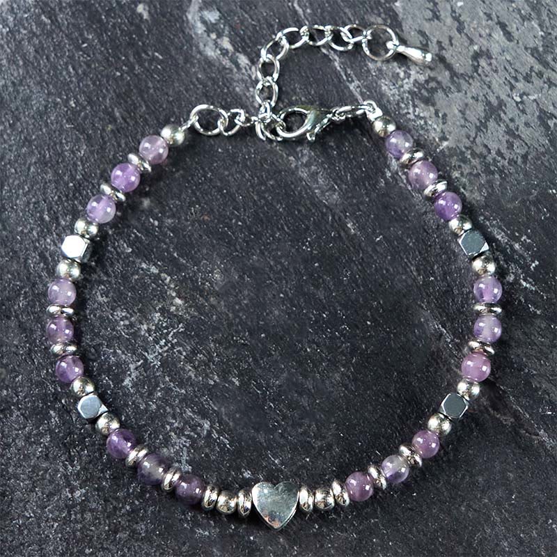 Wear FengShui Natural Stone Amazonite Amethyst Lazurite Rose Quartz Heart Positive Balance Bracelet