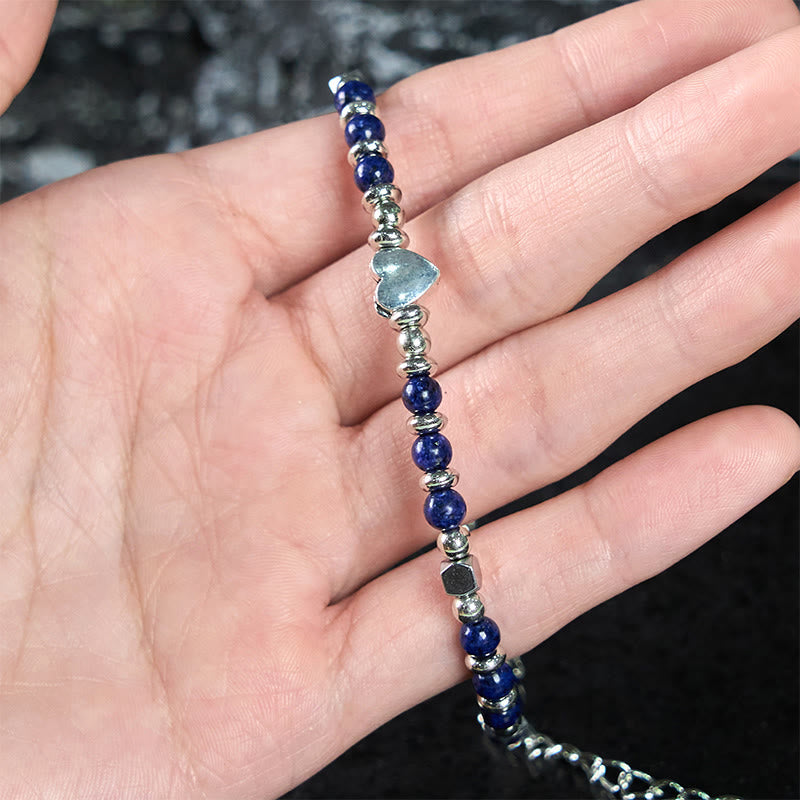 Wear FengShui Natural Stone Amazonite Amethyst Lazurite Rose Quartz Heart Positive Balance Bracelet
