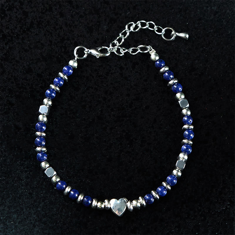 Wear FengShui Natural Stone Amazonite Amethyst Lazurite Rose Quartz Heart Positive Balance Bracelet