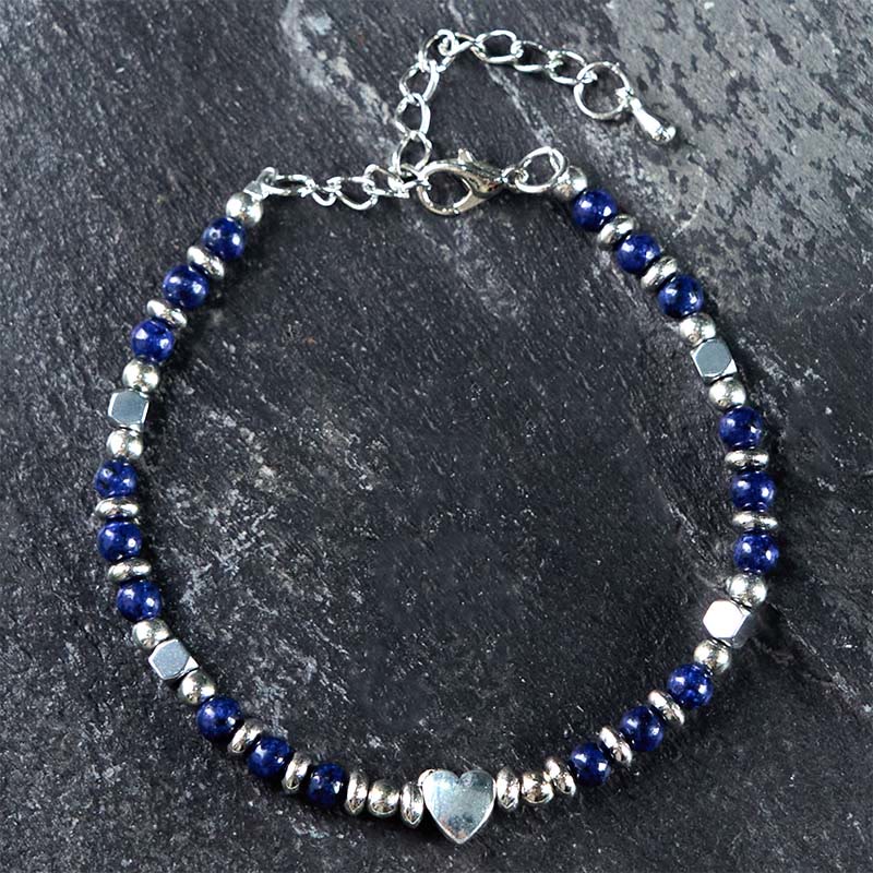 Wear FengShui Natural Stone Amazonite Amethyst Lazurite Rose Quartz Heart Positive Balance Bracelet