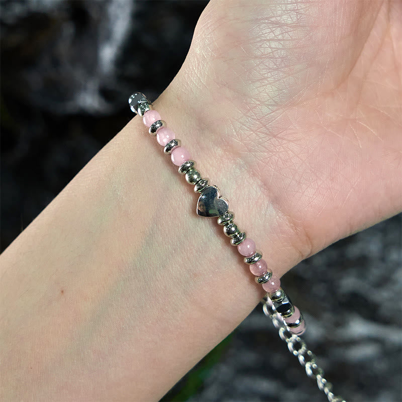 Wear FengShui Natural Stone Amazonite Amethyst Lazurite Rose Quartz Heart Positive Balance Bracelet