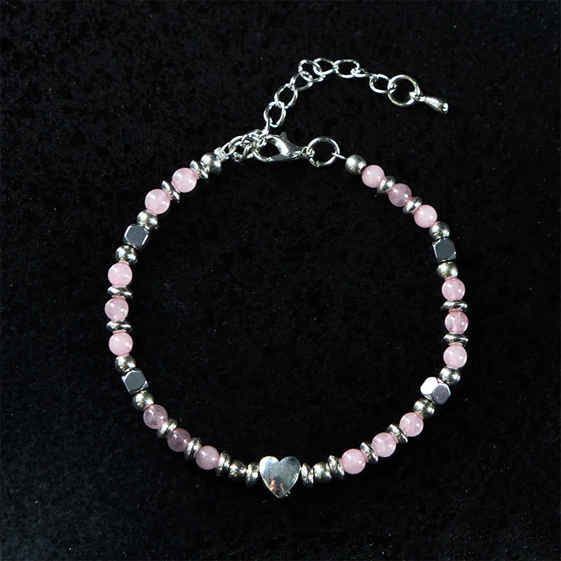 Wear FengShui Natural Stone Amazonite Amethyst Lazurite Rose Quartz Heart Positive Balance Bracelet