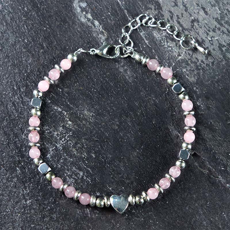 Wear FengShui Natural Stone Amazonite Amethyst Lazurite Rose Quartz Heart Positive Balance Bracelet