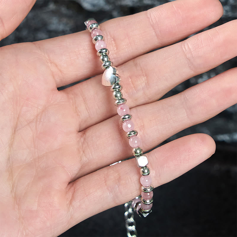 Wear FengShui Natural Stone Amazonite Amethyst Lazurite Rose Quartz Heart Positive Balance Bracelet