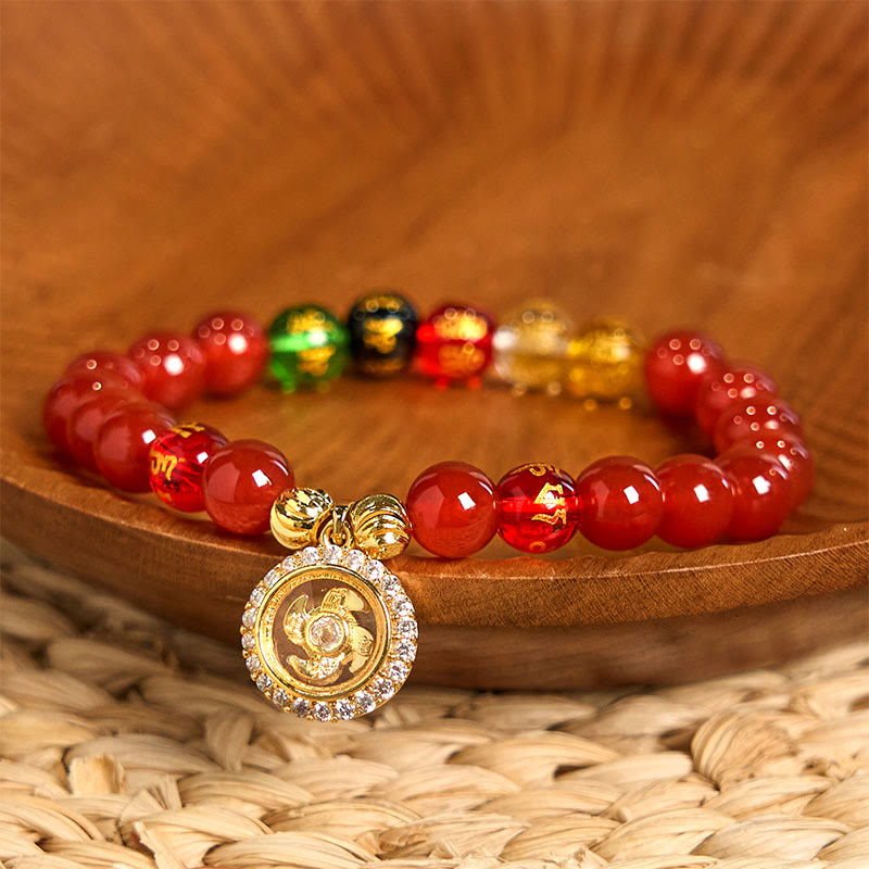 Wear FengShui Red Agate Om Mani Padme Hum Five Directions Gods of Wealth Zircon Cyclone Charm Self-acceptance Bracelet