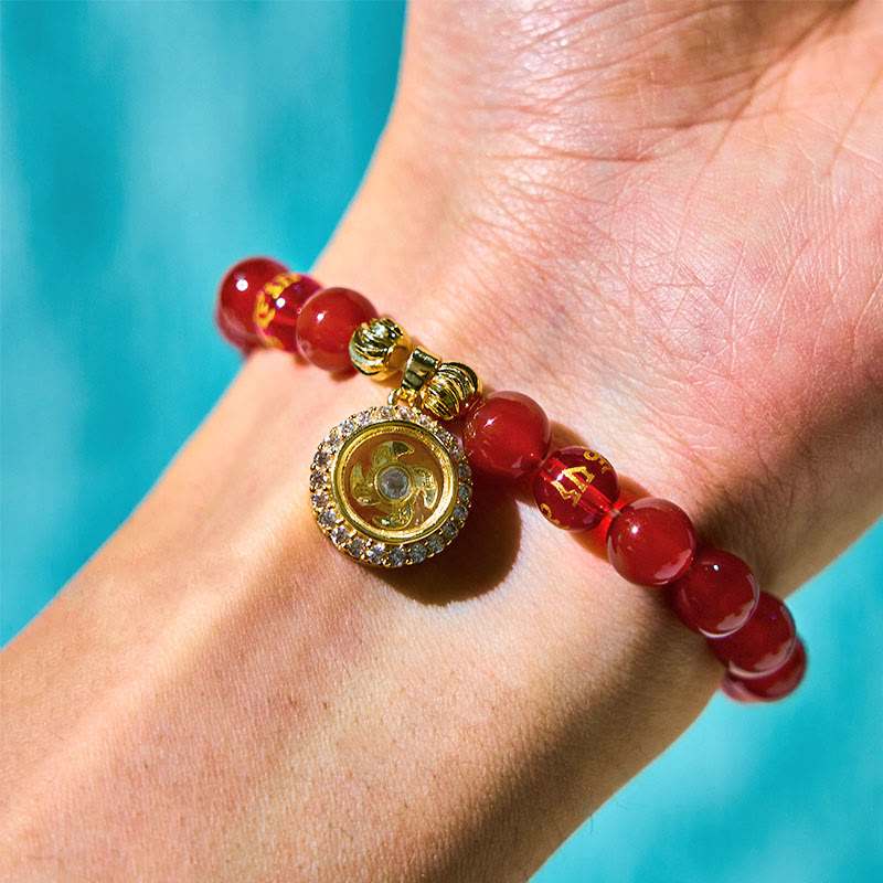 Wear FengShui Red Agate Om Mani Padme Hum Five Directions Gods of Wealth Zircon Cyclone Charm Self-acceptance Bracelet