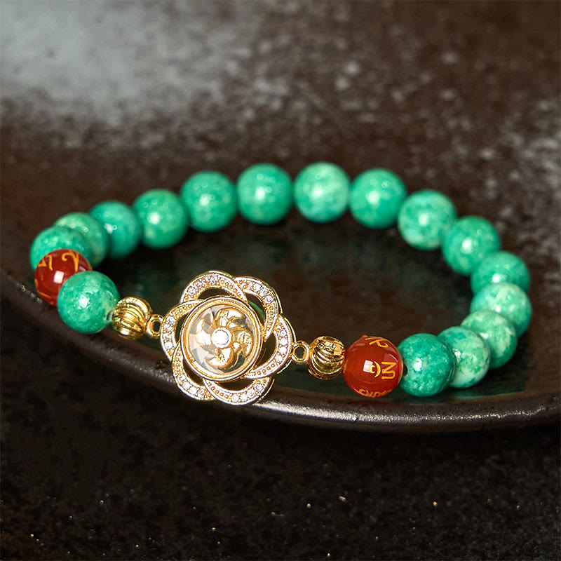 Wear FengShui Natural Jade Om Mani Padme Hum Cyclone Charm Prosperity Bracelet