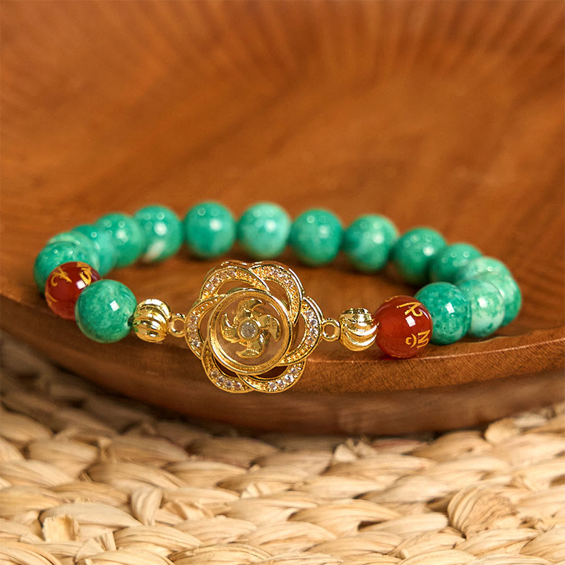 Wear FengShui Natural Jade Om Mani Padme Hum Cyclone Charm Prosperity Bracelet