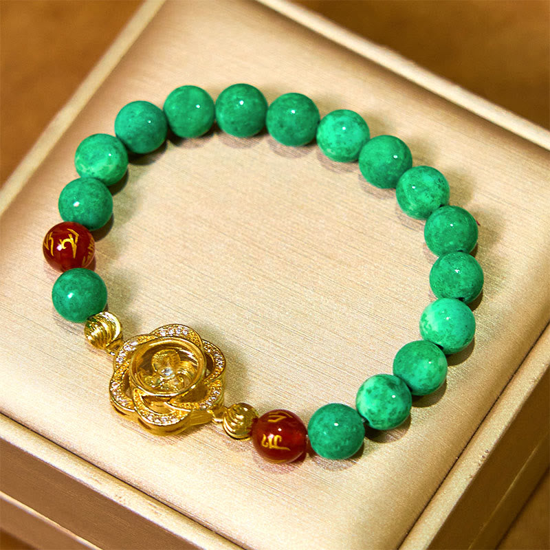Wear FengShui Natural Jade Om Mani Padme Hum Cyclone Charm Prosperity Bracelet