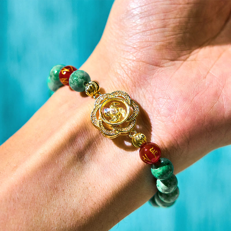 Wear FengShui Natural Jade Om Mani Padme Hum Cyclone Charm Prosperity Bracelet