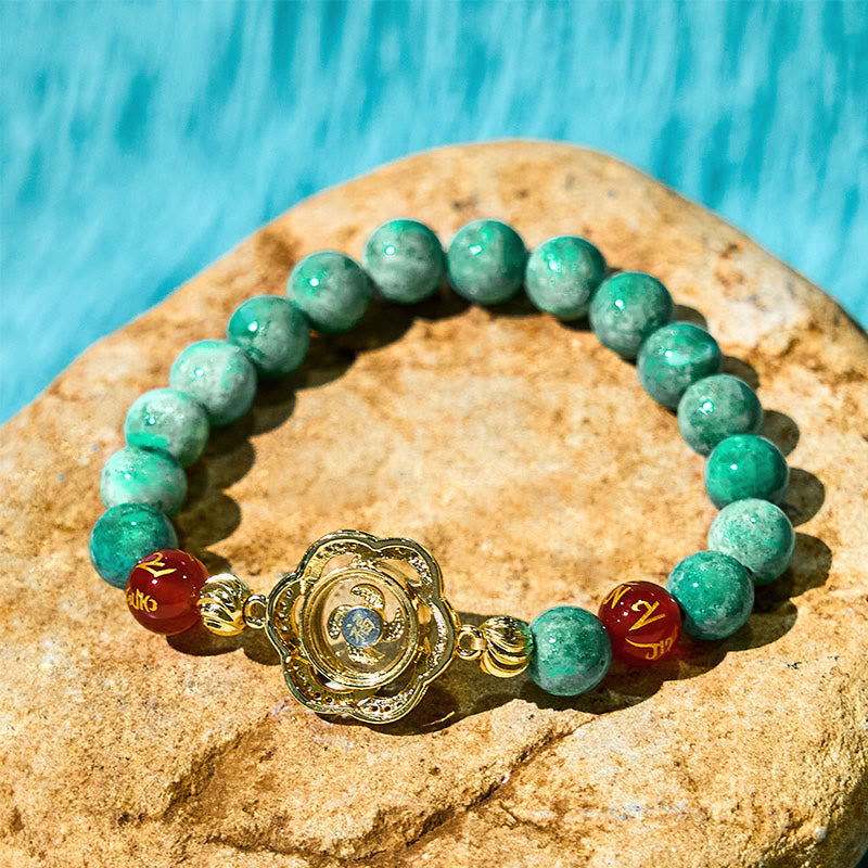 Wear FengShui Natural Jade Om Mani Padme Hum Cyclone Charm Prosperity Bracelet