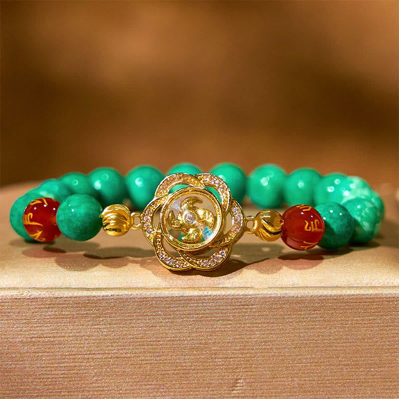Wear FengShui Natural Jade Om Mani Padme Hum Cyclone Charm Prosperity Bracelet