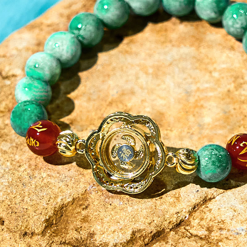 Wear FengShui Natural Jade Om Mani Padme Hum Cyclone Charm Prosperity Bracelet