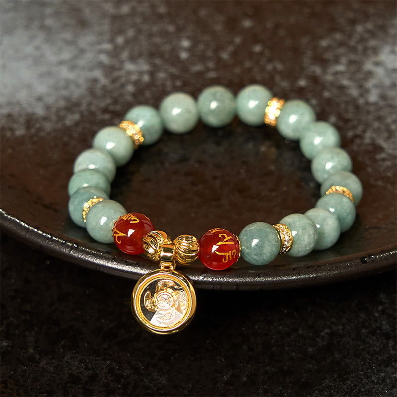 Wear FengShui Natural Green Jade Om Mani Padme Hum Cyclone Charm Luck Bracelet