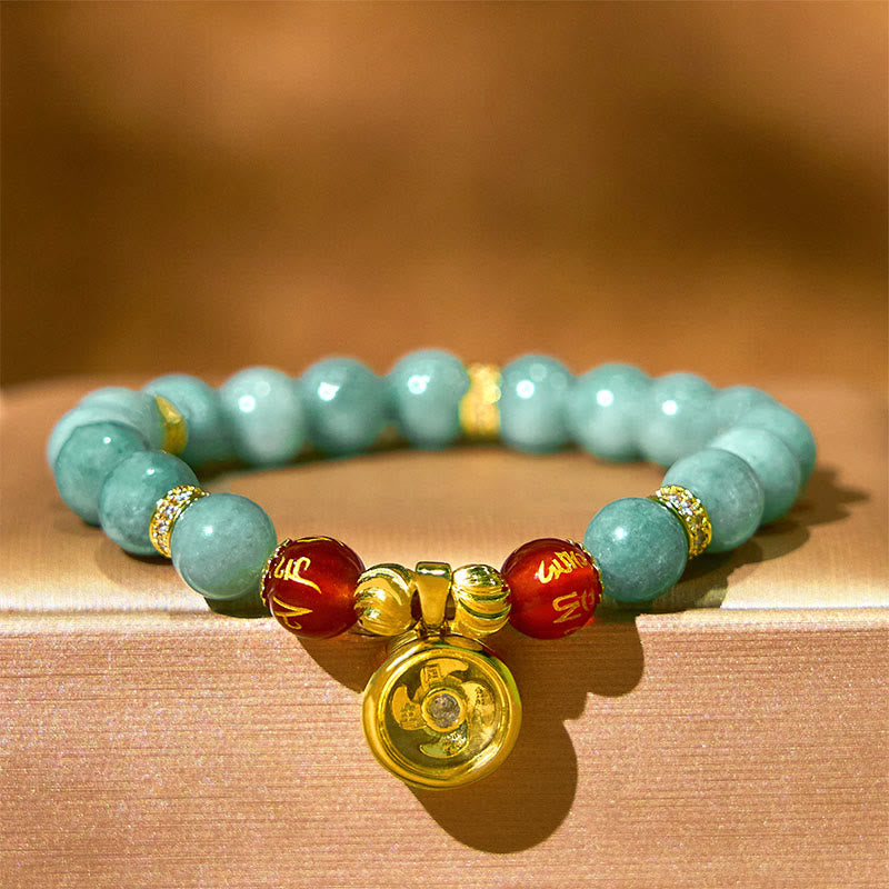 Wear FengShui Natural Green Jade Om Mani Padme Hum Cyclone Charm Luck Bracelet