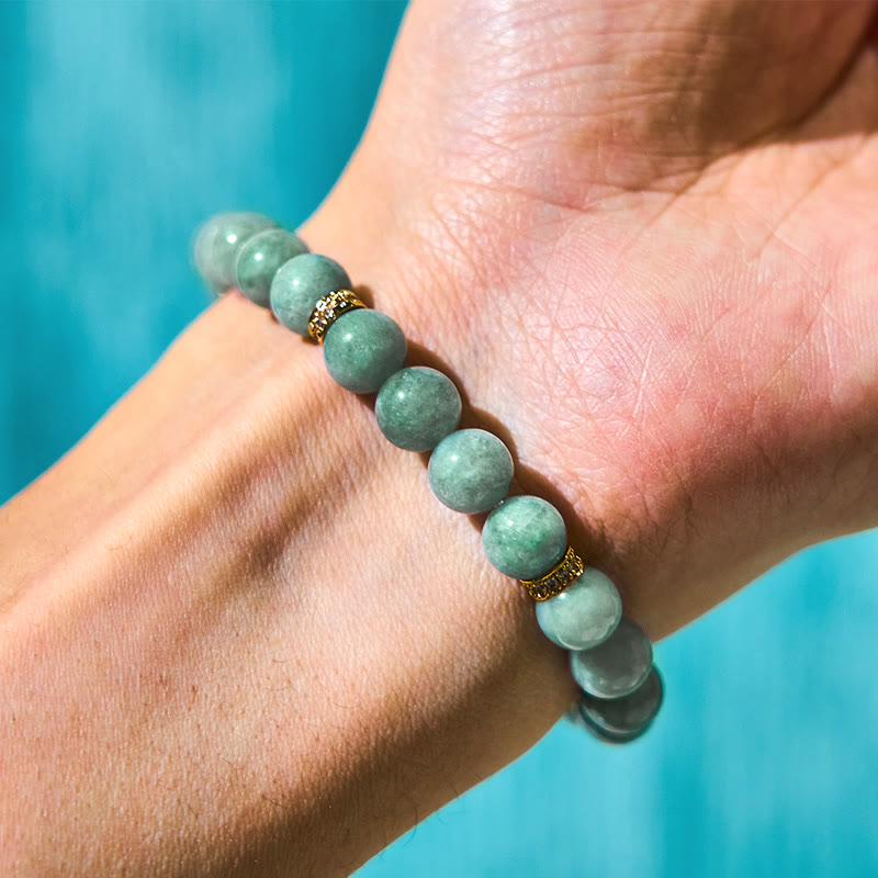 Wear FengShui Natural Green Jade Om Mani Padme Hum Cyclone Charm Luck Bracelet