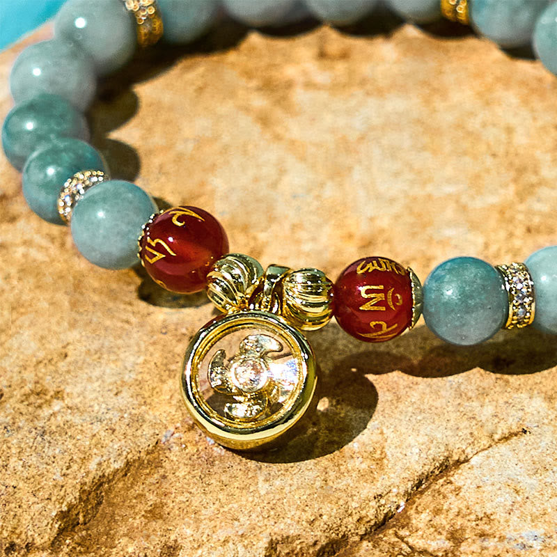 Wear FengShui Natural Green Jade Om Mani Padme Hum Cyclone Charm Luck Bracelet