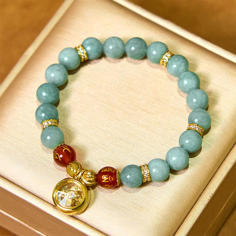 Wear FengShui Natural Green Jade Om Mani Padme Hum Cyclone Charm Luck Bracelet