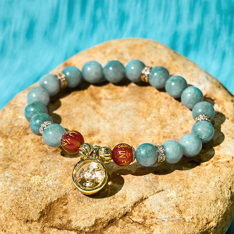 Wear FengShui Natural Green Jade Om Mani Padme Hum Cyclone Charm Luck Bracelet