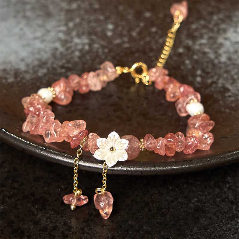 Wear FengShui Natural Strawberry Quartz Green Strawberry Quartz Super Seven Crystal Flower Healing Bracelet