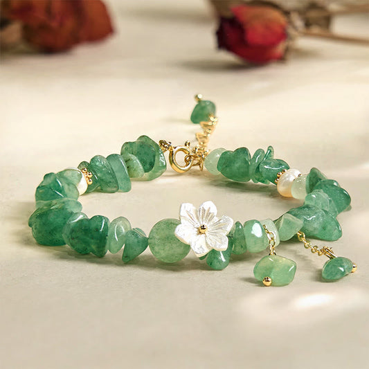 Wear FengShui Natural Strawberry Quartz Green Strawberry Quartz Super Seven Crystal Flower Healing Bracelet