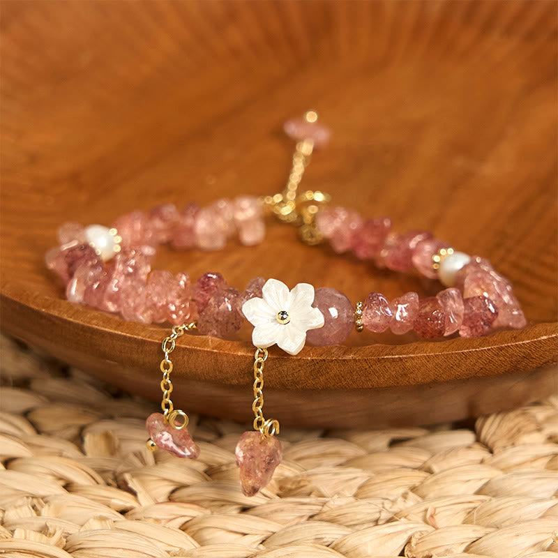Wear FengShui Natural Strawberry Quartz Green Strawberry Quartz Super Seven Crystal Flower Healing Bracelet