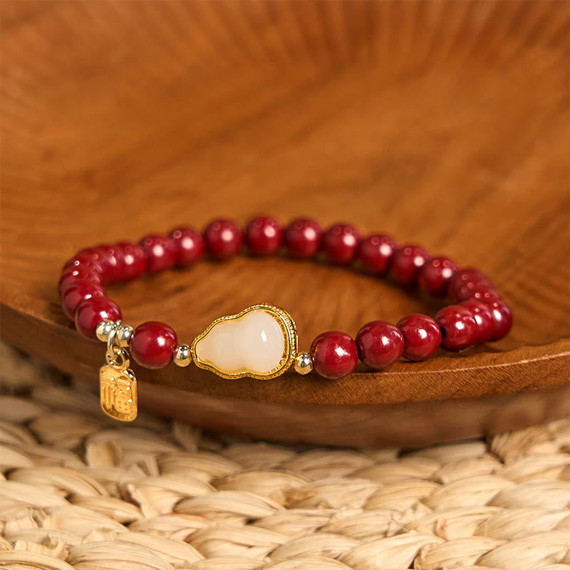 Wear FengShui Cinnabar Gourd Fu Character Charm Blessing Bracelet