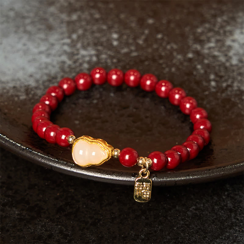 Wear FengShui Cinnabar Gourd Fu Character Charm Blessing Bracelet