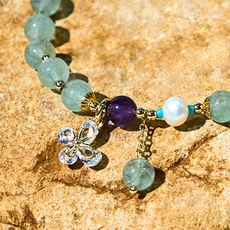 Wear FengShui Natural Strawberry Quartz Green Strawberry Quartz Butterfly Charm Love Bracelet