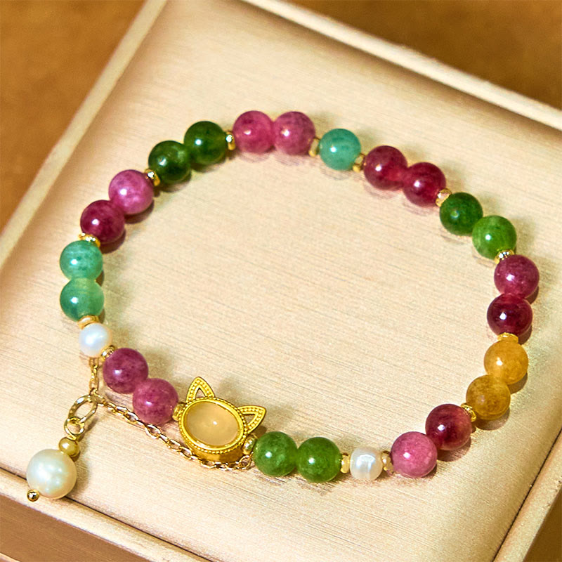 Wear FengShui Colorful Tourmaline Lucky Cat Positive Bracelet