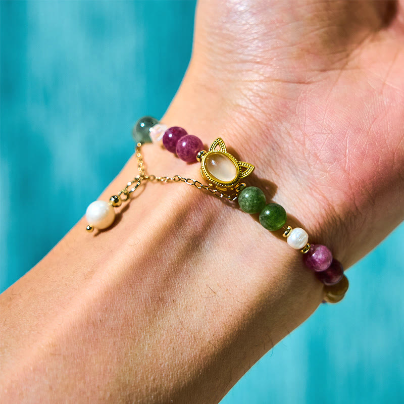 Wear FengShui Colorful Tourmaline Lucky Cat Positive Bracelet