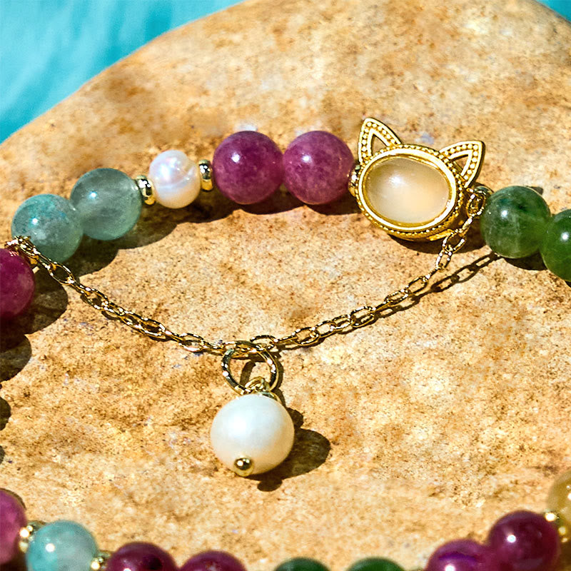 Wear FengShui Colorful Tourmaline Lucky Cat Positive Bracelet