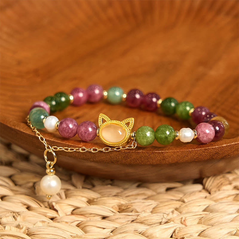 Wear FengShui Colorful Tourmaline Lucky Cat Positive Bracelet