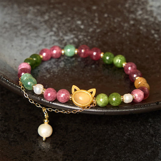 Wear FengShui Colorful Tourmaline Lucky Cat Positive Bracelet