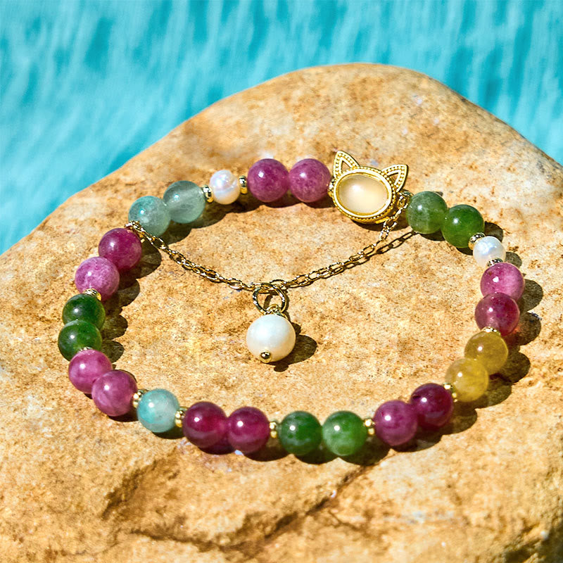 Wear FengShui Colorful Tourmaline Lucky Cat Positive Bracelet