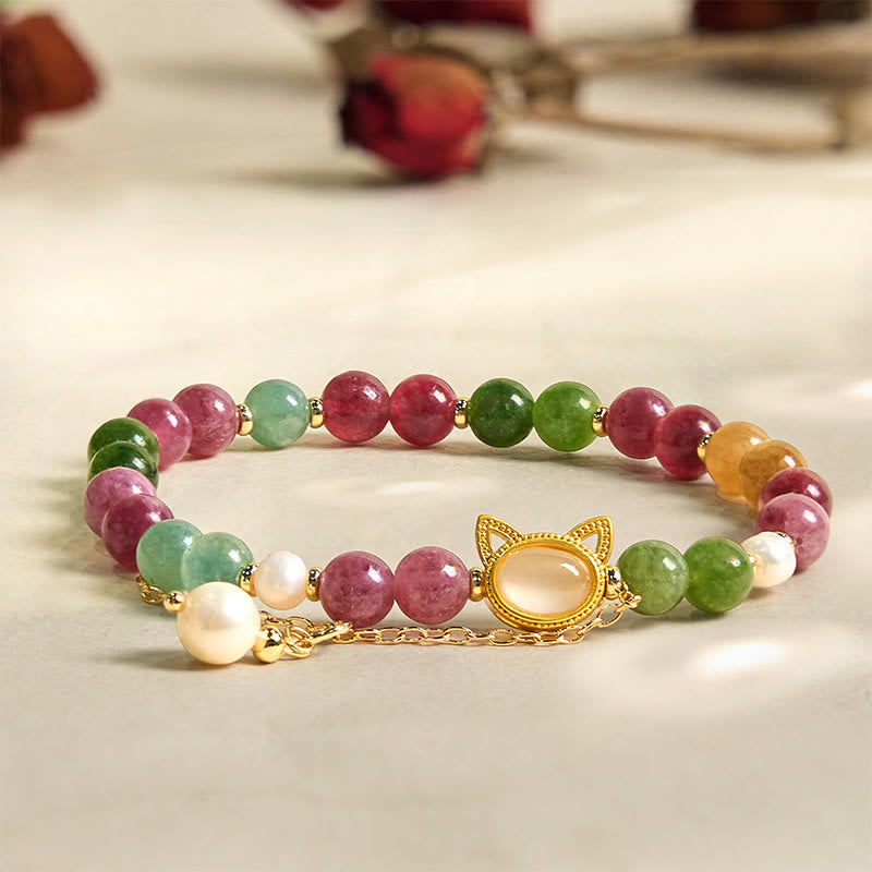 Wear FengShui Colorful Tourmaline Lucky Cat Positive Bracelet