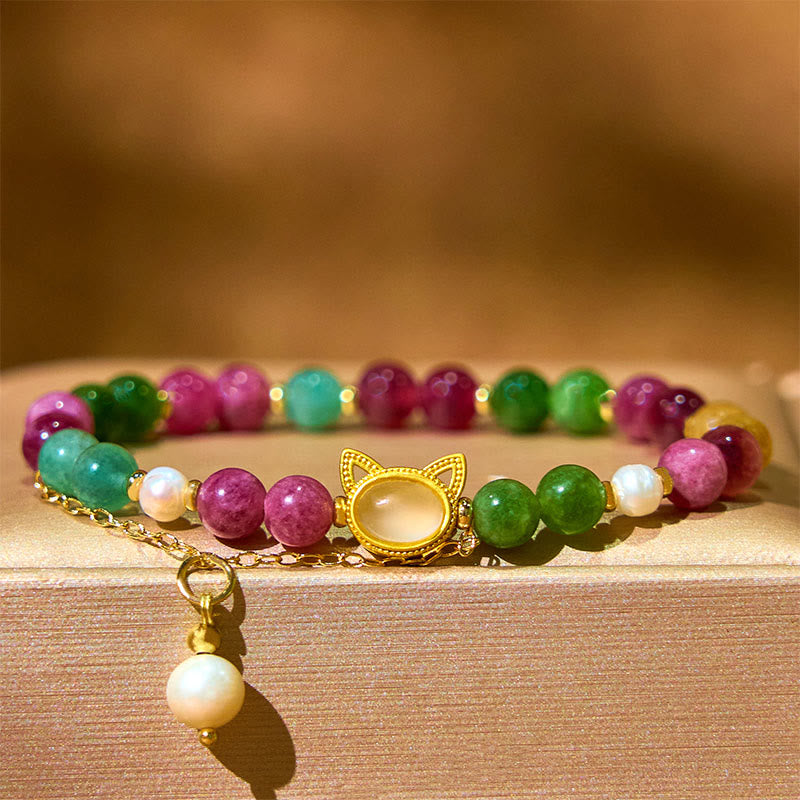 Wear FengShui Colorful Tourmaline Lucky Cat Positive Bracelet