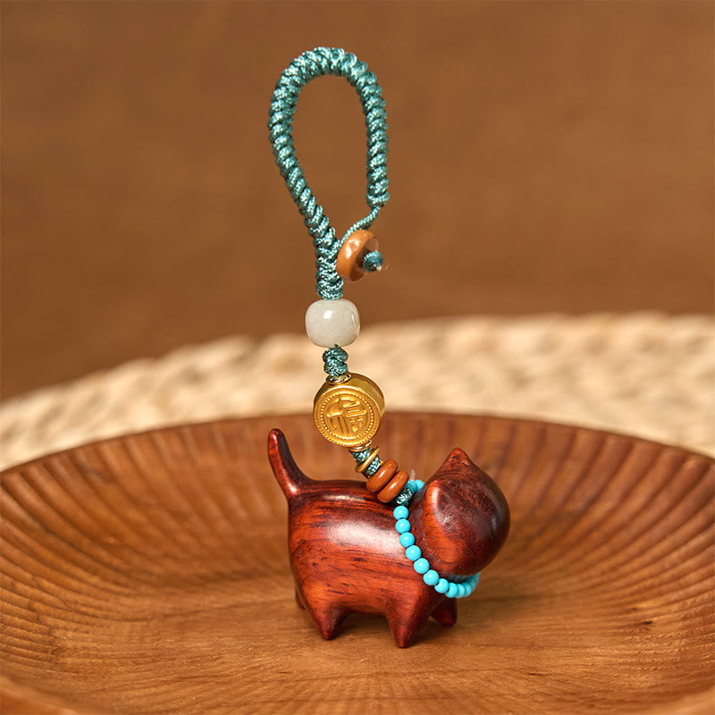 Wear FengShui Hetian Jade Natural Sandalwood Red Sandalwood Green Sandalwood Fu Character Abundance Key Chain