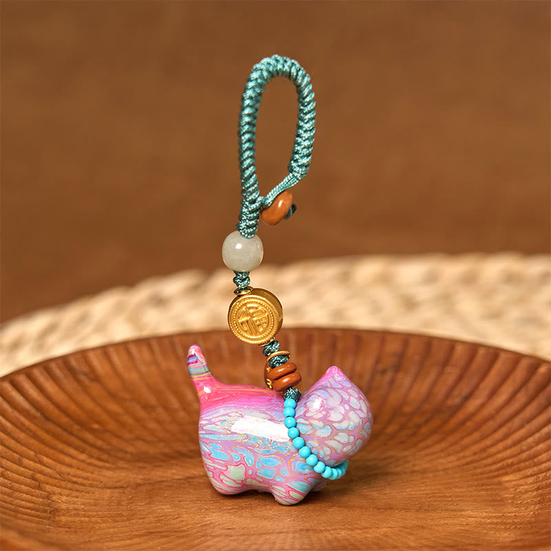 Wear FengShui Hetian Jade Natural Sandalwood Red Sandalwood Green Sandalwood Fu Character Abundance Key Chain