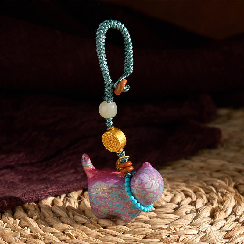 Wear FengShui Hetian Jade Natural Sandalwood Red Sandalwood Green Sandalwood Fu Character Abundance Key Chain