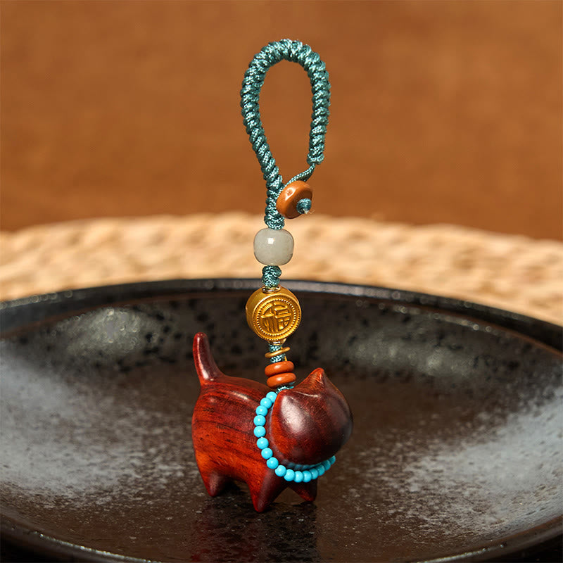 Wear FengShui Hetian Jade Natural Sandalwood Red Sandalwood Green Sandalwood Fu Character Abundance Key Chain