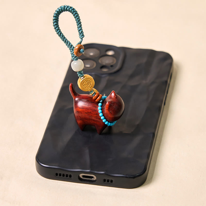 Wear FengShui Hetian Jade Natural Sandalwood Red Sandalwood Green Sandalwood Fu Character Abundance Key Chain