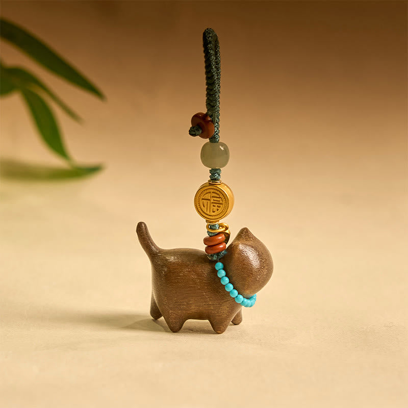 Wear FengShui Hetian Jade Natural Sandalwood Red Sandalwood Green Sandalwood Fu Character Abundance Key Chain